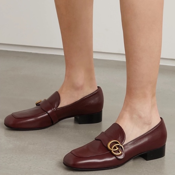 Gucci GG Marmont Leather Loafers Malaga Kid Vintage Bordeaux w/ Box - Picture 1 of 13